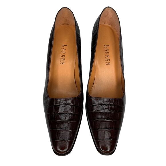 Lauren Ralph Lauren NWOB Cocodrile Women High Heels Brown Sz 10 B Made … - Picture 2 of 12